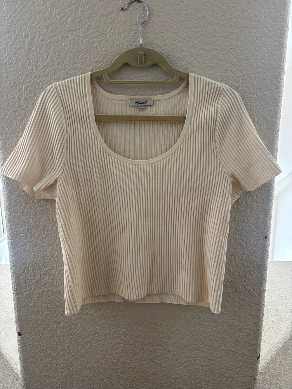 Madewell Cream Ribbed Scoop-Neck Crop Top